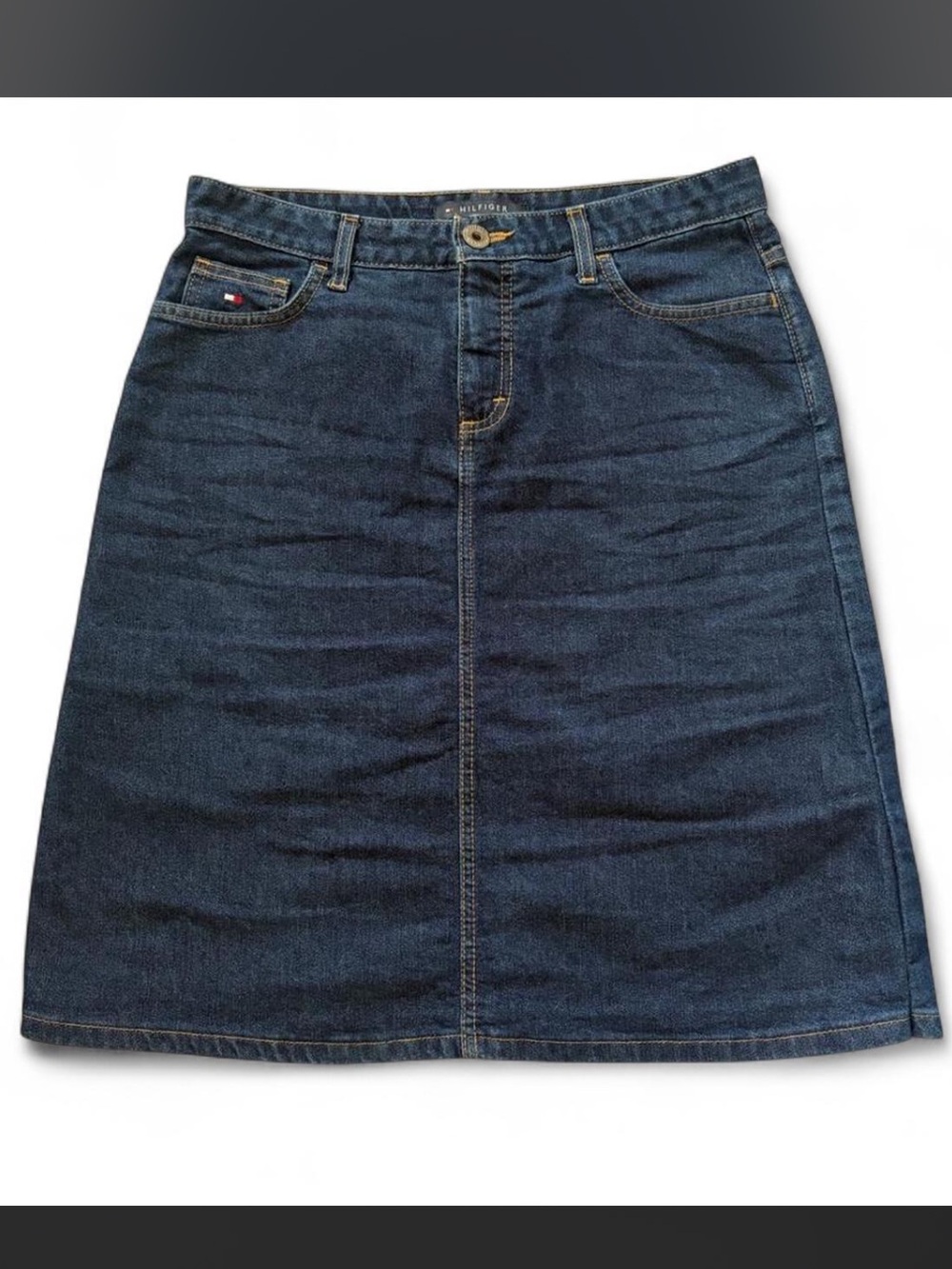 Y2K Tommy Hilfiger Dark Indigo Knee-Length Denim A-Line Skirt
